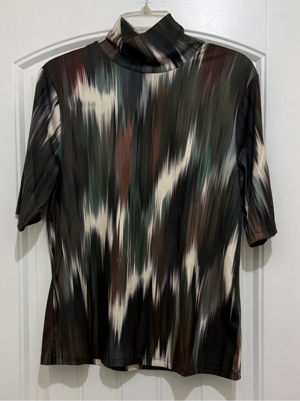 Catherine Malandrino Green Brown Mock Neck Blouse Top Womens Large